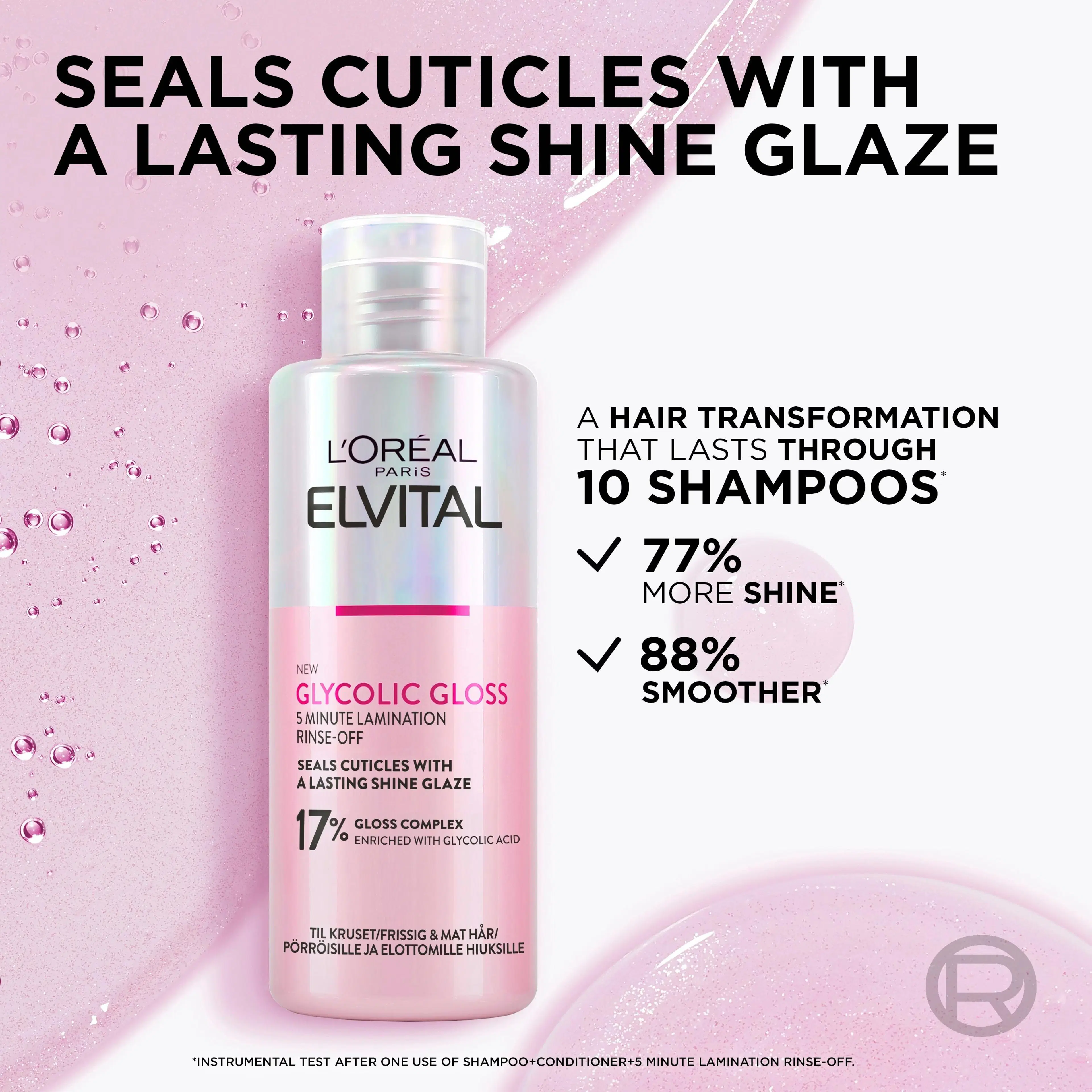 L'Oréal Paris Elvital 200ml Glycolic Gloss huuhdeltava käsittely kiillottomille hiuksille 200ml