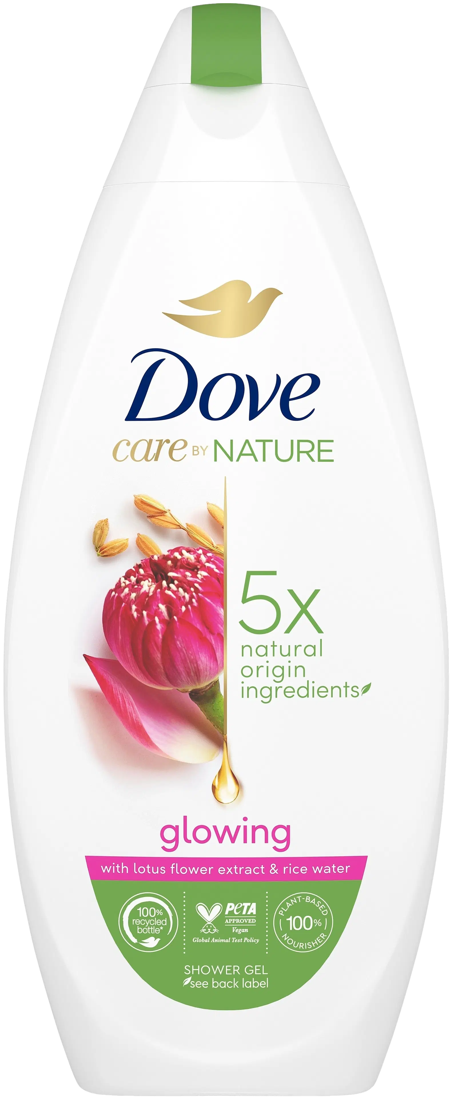 Dove Care By Nature Glowing Suihkusaippua  lootuskukkauutteen ja riisiveden tuoksu   225 ml