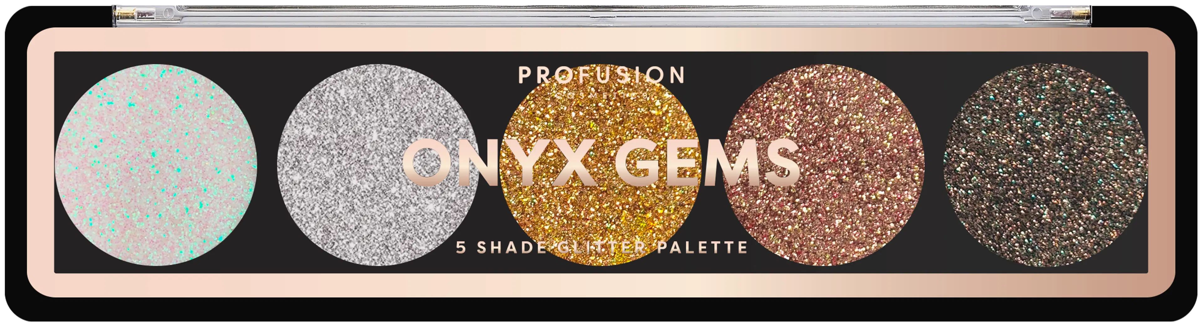 Profusion Cosmetics viiden sävyn glitterpaletti Onyx Gems