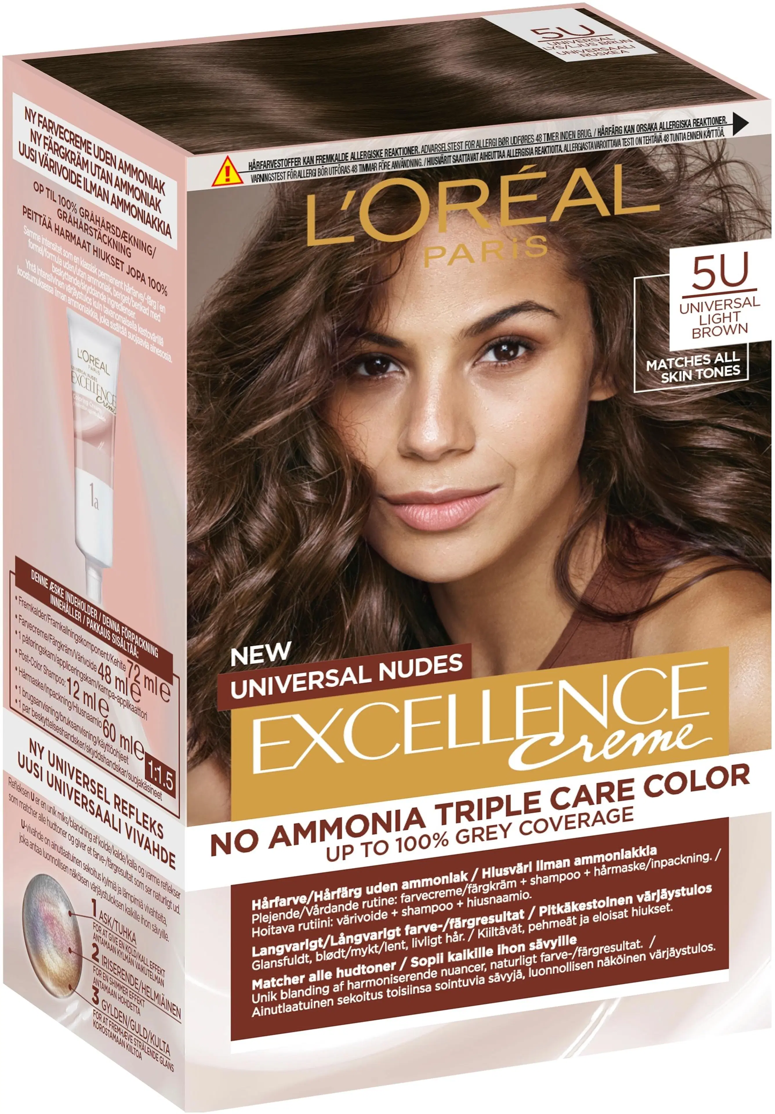 L'Oréal Paris Excellence Universal Nudes 5U Universal Light Brown kestoväri ilman ammoniakkia 1kpl