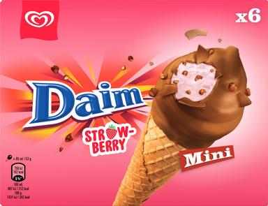 Daim mini-maasikajäätiste mitmikpakk, 6 x 85 ml/318 g