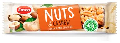 Emco gluteenivaba pähklibatoon india pähklitega,pooleldi kaetud tumeda šokolaadiga 35g