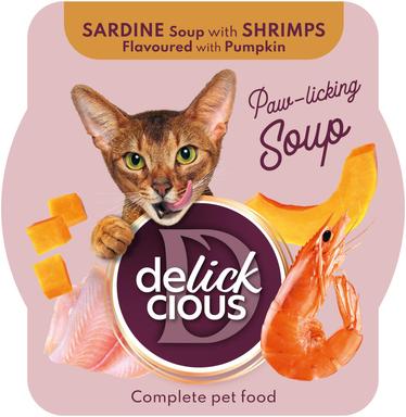 Delickcious Täisväärtuslik lemmikloomatoit täiskasvanud kassidele, Sardiinisupp krevettide ja kõrvitsaga 0,08 kg