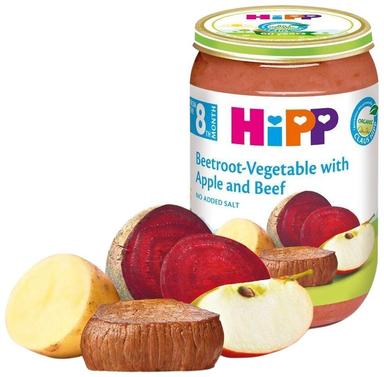 Hipp peedi-juurvilja-õunapüree loomalihaga 220g, alates 8-elukuustglüteenivaba