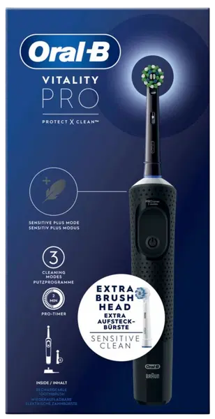 Oral-B Vitality Pro Black -sähköhammasharja Braun-tekniikalla, 2 vaihtoharjaa