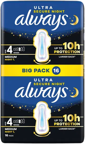 Always 16kpl Ultra Secure Night 4 with wings terveysside