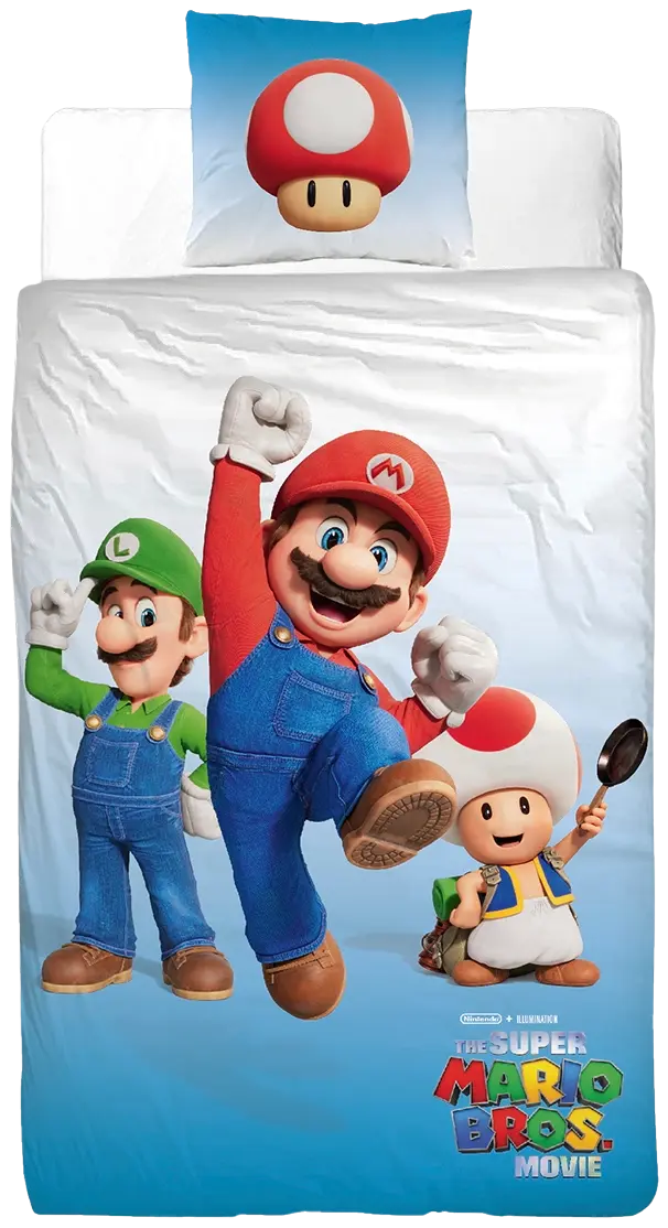 Super Mario Lasten pussilakanasetti 150x210+50x60, sininen
