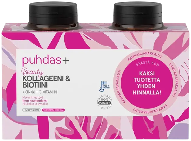 Puhdas+ Kollageeni&biotiini tuplapakkaus 2x120kaps | Sokos verkkokauppa