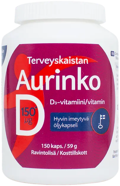 Terveyskaistan Aurinko D-vitamiini 150 mcg 150 kaps. | Sokos verkkokauppa