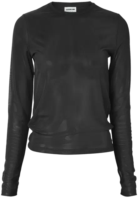 Noisy May mesh long sleeve top in leopard print