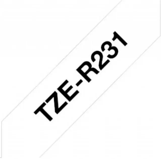 Brother satiininauhakasetti Tze-R231 kiiltävä valkoinen musta teksti 12mm 4m