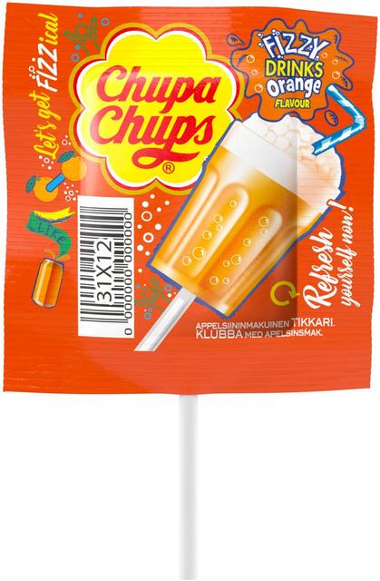 Chupa Chups Fizzy Colan ja appelsiinin makuinen tikkari 15g