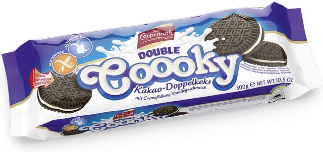 Coppenrath Coooky gluteeniton laktoositon kakao-Doppelkeks 300g kaakao täytekeksi 35% vaniljanmakuisella täytteellä