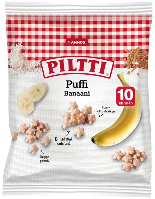 Piltti Puffi 7g Banaanin makuisia riisi- ja vehnänaksuja 10kk