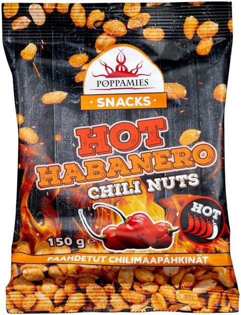 Poppamies Snacks Hot Habanero Chili Nuts maapähkinät 150g