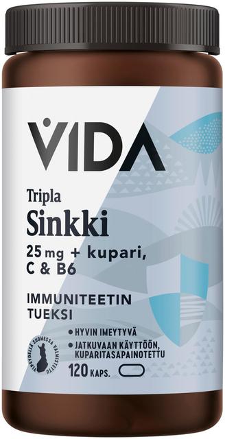 Vida Tripla Sinkki 25 mg + Kupari, C & B6 ravintolisä 120 kaps / 60 g