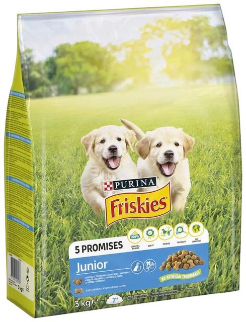 Friskies kuiv koeratoit Junior kana, köögiviljade ja piimaga 3kg