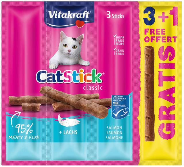 Vitakraft Cat Stick Lihatikku kissoille, lohi 3+1 24g