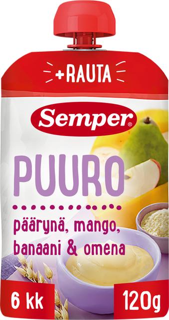 Semper Puuro päärynä mango banaani & omena 6kk käyttövalmis lastenpuuro 120g