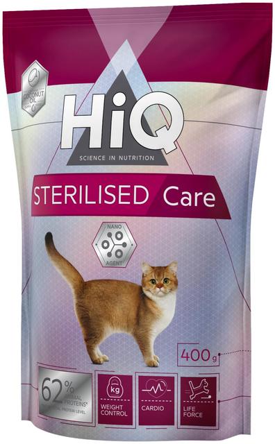 HiQ Sterilised Care leikattujen kissojen täysravinto 400 g
