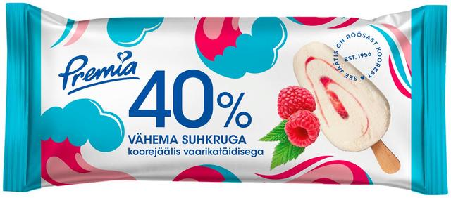 Premia 40% vähema suhkruga koorejäätis vaarika 50g/100ml