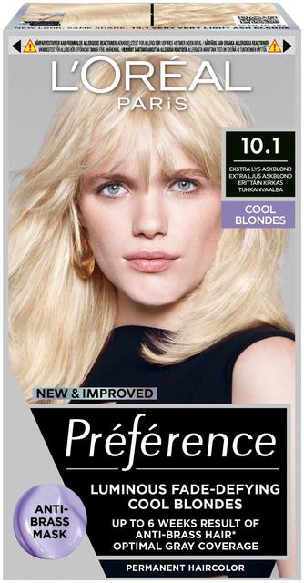 L'Oréal Paris Préférence 10.1 Helsinki Extra Light Ash Blonde Erittäin kirkas tuhkanvaalea kestoväri 1kpl