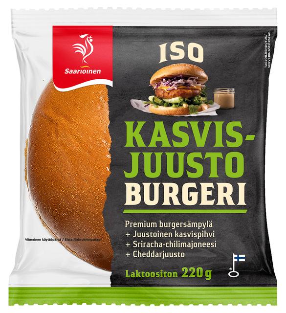 Saarioinen ISO Kasvis-juusto Burgeri; Iso Kasvis-juustohampurilainen 220g