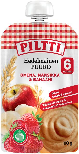 Piltti 110g Hedelmäinen Puuro Omena-mansikka-banaani 6kk annospussi