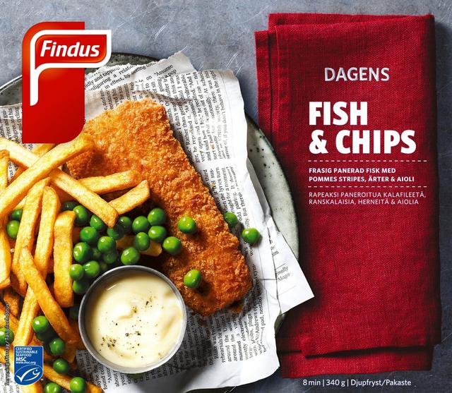 Findus Dagens Fish & Chips MSC 340g, pakaste