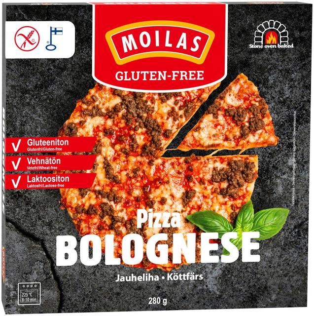 Moilas Gluten-Free Pizza Bolognese 280 g, esipaistettu pakaste