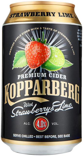 Premium Cider Kopparberg with Strawberry & Lime 4,0%, Mansikan ja limen makuinen omenasiideri tölkki 33cl