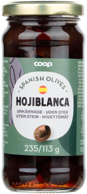 Coop Hojiblanca tummat kivettömät oliivit 235/113 g