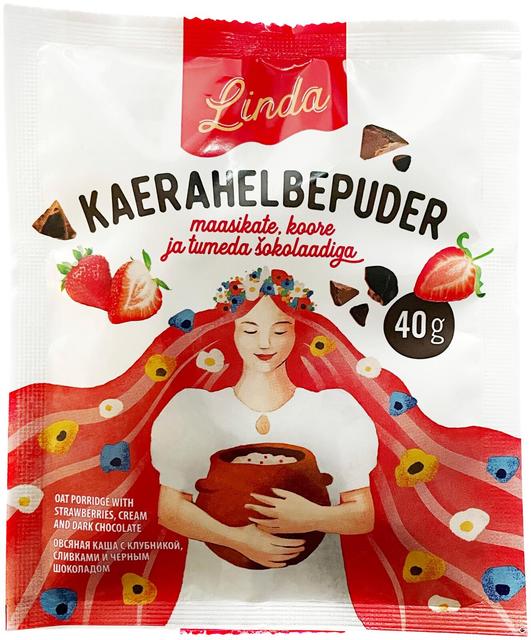 Linda kaerahelbepuder maasikate, koore ja tumeda šokolaadiga 40g