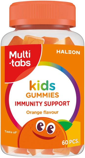 Multi-tabs Kids Immunity Support Monivitamiini, Appelsiininmakuinen pehmeä, sokeriton ja pureskeltava monivitamiinivalmiste, 60 kpl