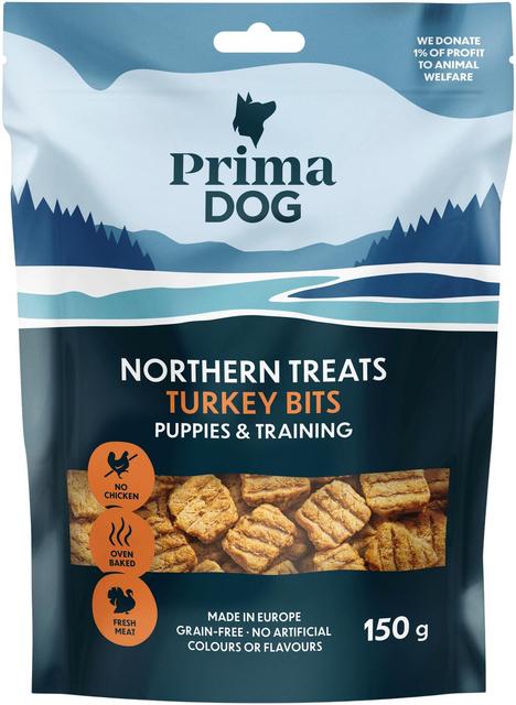 PrimaDog Northern Treats Bits Kalkkuna Pennuille ja Treenaamiseen 150 g