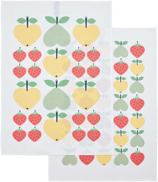 Finlayson keittiöpyyhe Sydänhedelmät 2 kpl 50x70 cm, valko-vihreä-keltainen