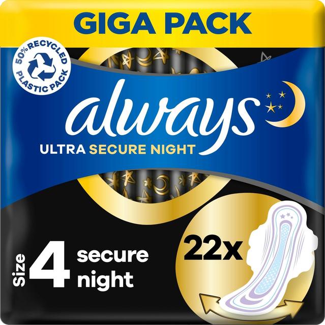 Always 22kpl Ultra Secure Night 4 siivekkeillä terveysside
