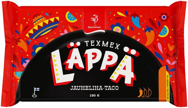 Saarioinen Texmex Läppä jauheliha-taco, tacomaustettu jauhelihatäytteinen välipalapizza 130g