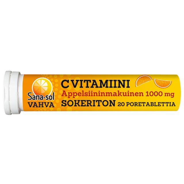 Sana-sol C-vitamiini 1000mg sokeriton appelsiininmakuinen C-vitamiiniporetabletti 20 poretablettia