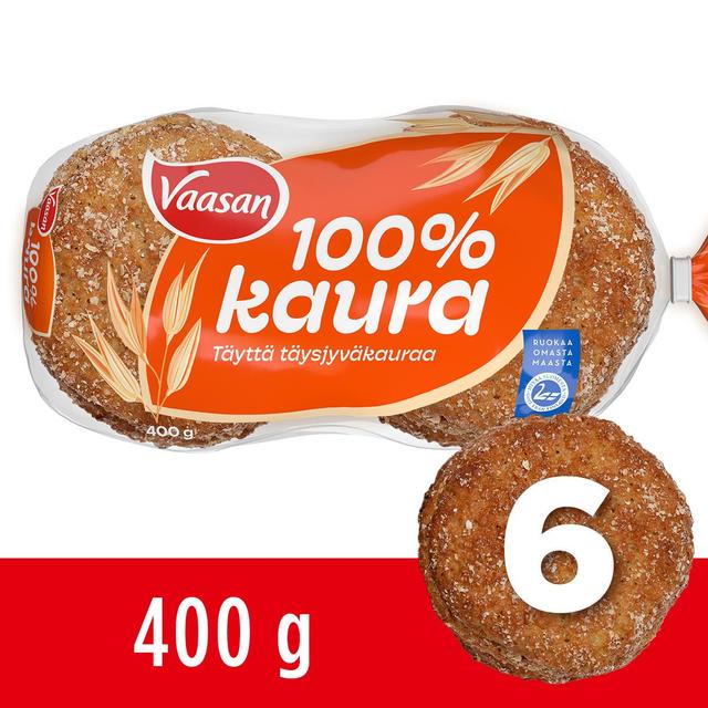Vaasan 100 % Kaura 400g 6 kpl halkaistu kaurapalaleipä