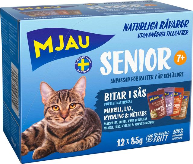 Mjau Lajitelma Senior Multibox kastikkeessa 12x85g kissanruoka