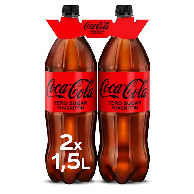 2-pack Coca-Cola Zero Sugar virvoitusjuoma muovipullo 1,5 L