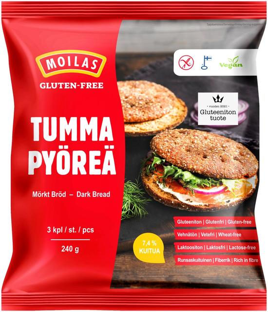 Moilas Gluten-Free Tumma Pyöreä 3 kpl 240 g, kypsä pakaste