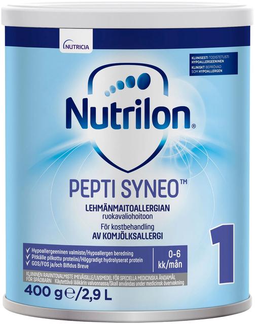 Nutrilon Pepti Syneo 1 400g, kliininen ravintovalmiste lehmänmaitoallergian ruokavaliohoitoon, jauhe, 0-6kk