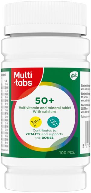 Multi-tabs 50+ Monivitamiini-kivennäisainevalmiste aikuisille 100 tablettia