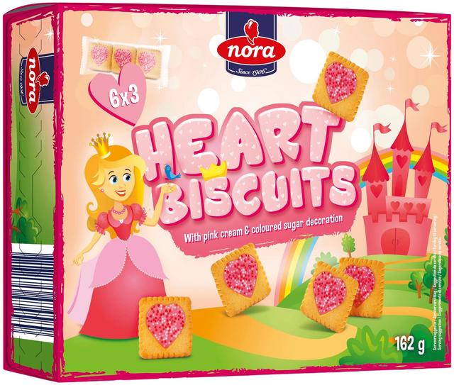 Nora heart biscuits 162g lasten keksejä