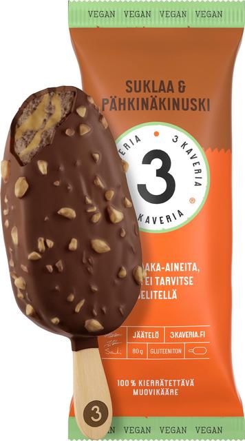 3 Kaveria Vegaaninen Suklaa & Pähkinäkinuski jäätelöpuikko 110ml/80g