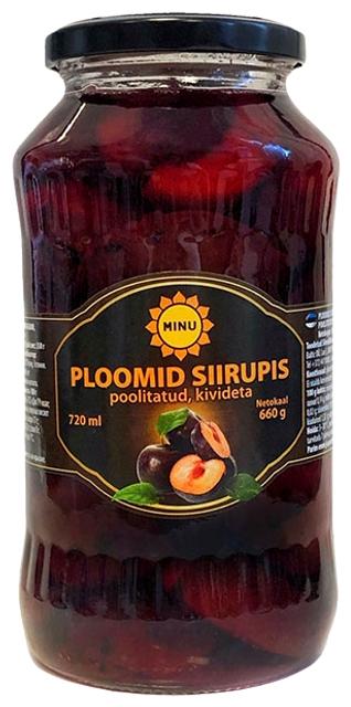 Minu poolitatud ploomid kivideta siirupis, 660 g