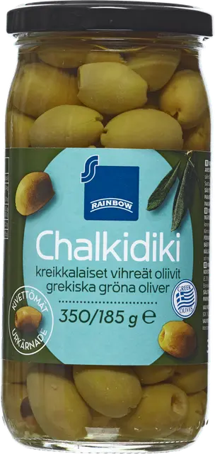 Rainbow Chalkidiki kreikkalaiset kivettömät oliivit 350/185 g