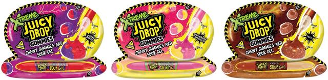 Bazooka Juicy Drop Gummies Xtreme Sours kirpeä viinikumi kirpeällä makugeelillä 57g